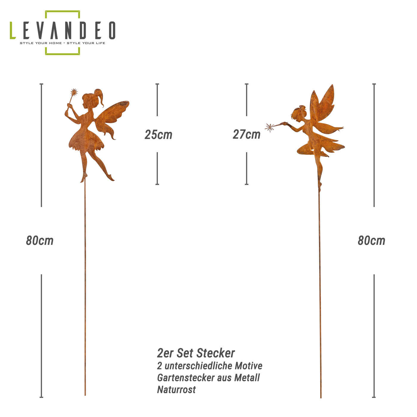 2er Set Gartenstecker H80cm Elfe Rostdeko Fee Gartendeko Edelrost Deko Garten