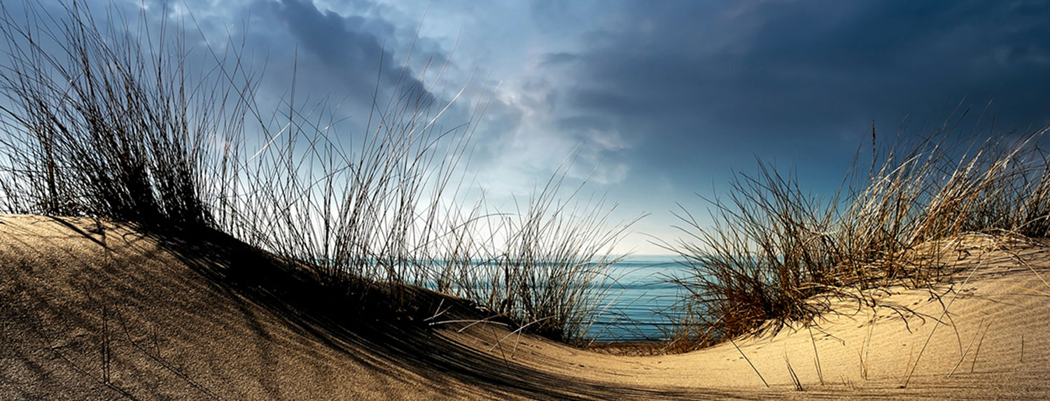 levandeo Glasbild 30x80cm Wandbild Glas Düne Meer Beach Strand Natur Wasser Deko