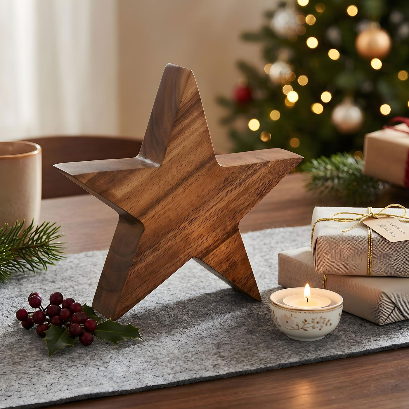Stern Holzstern Akazie 19cm Akazienholz Braun Natur Deko Tischdeko Holzdeko