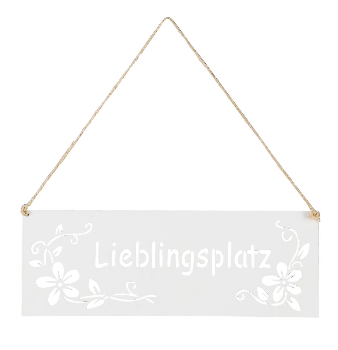 Schild Lieblingsplatz 25x9cm Außen Garten-Deko Weiß Blumen Metall Türschild