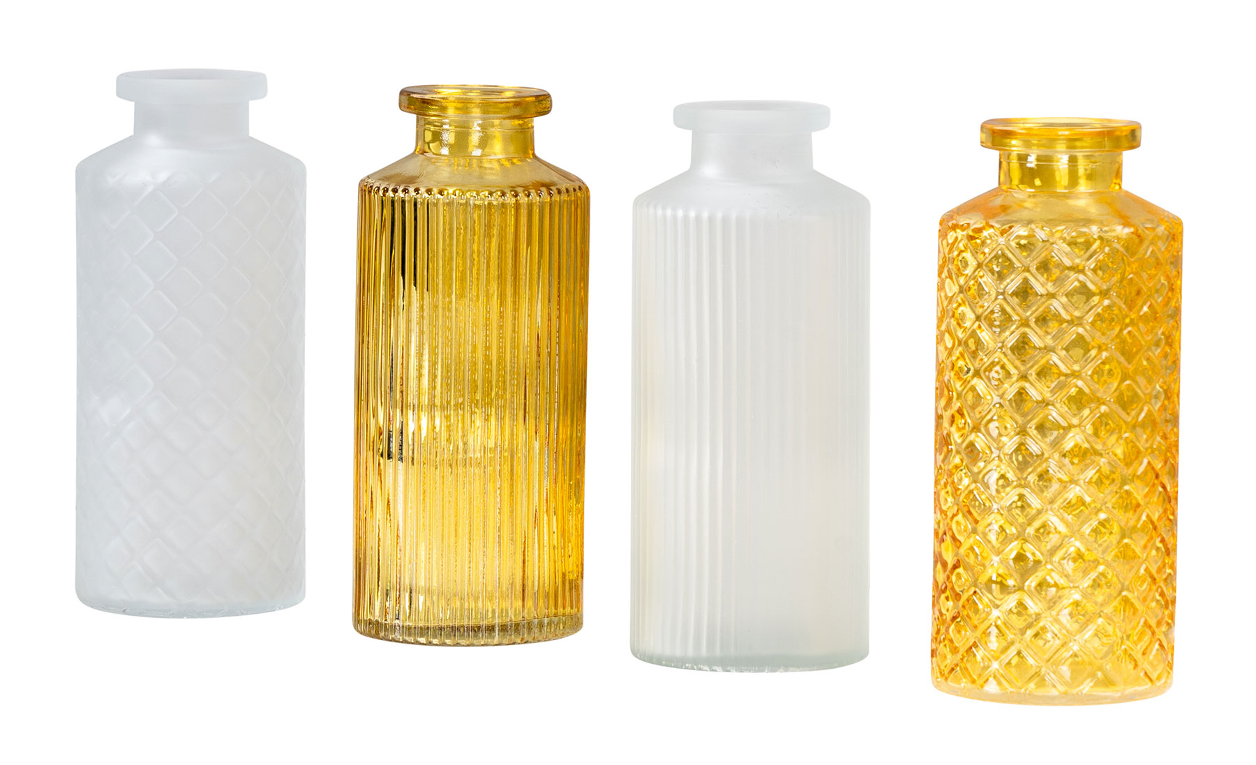 4er Set Vase Gelb H14cm Glas Blumenvase Tischdeko Frühling Blumendeko Glasvase