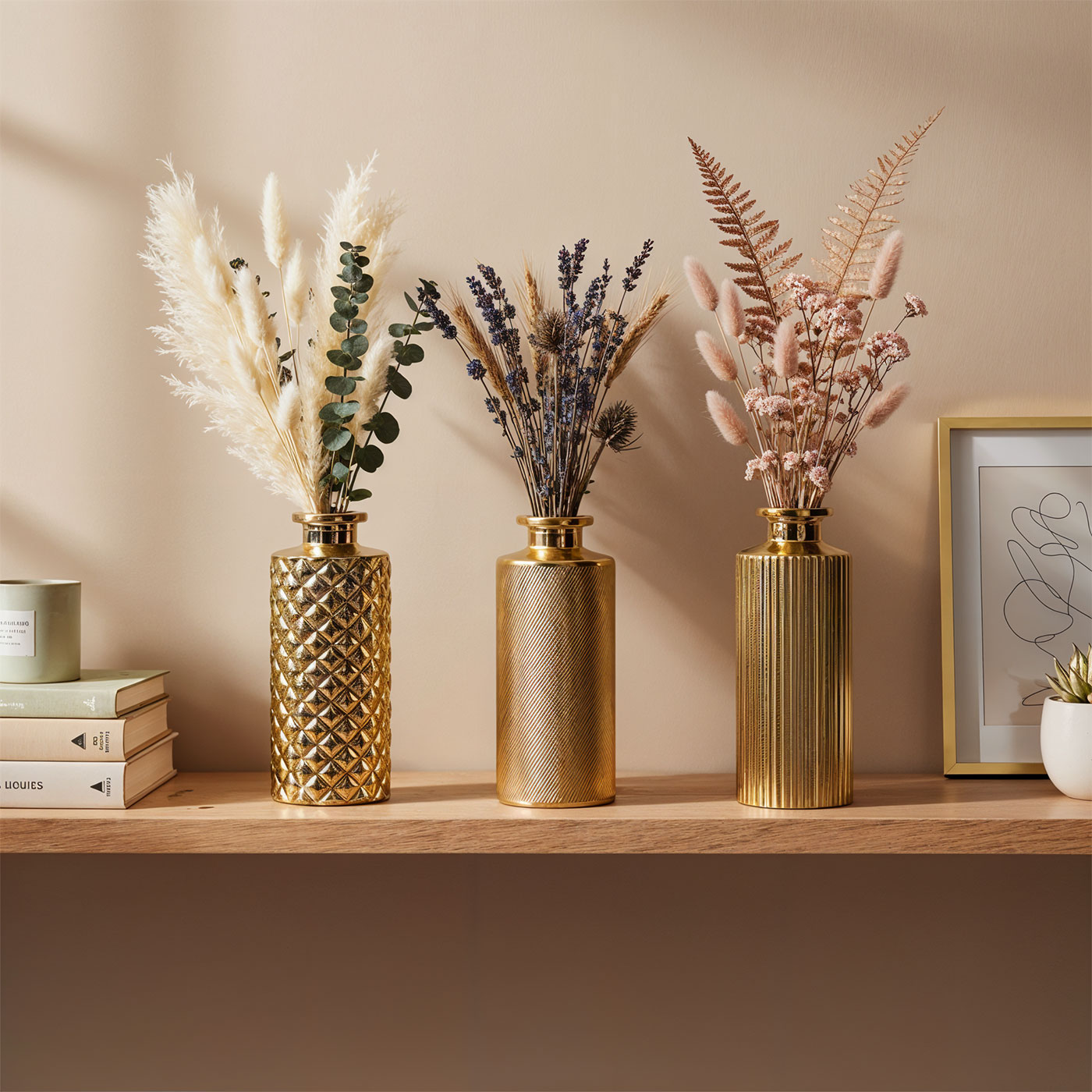 3er Set Vase H13cm Gold Glas Blumenvase Tischdeko Frühling Blumendeko Glasvase
