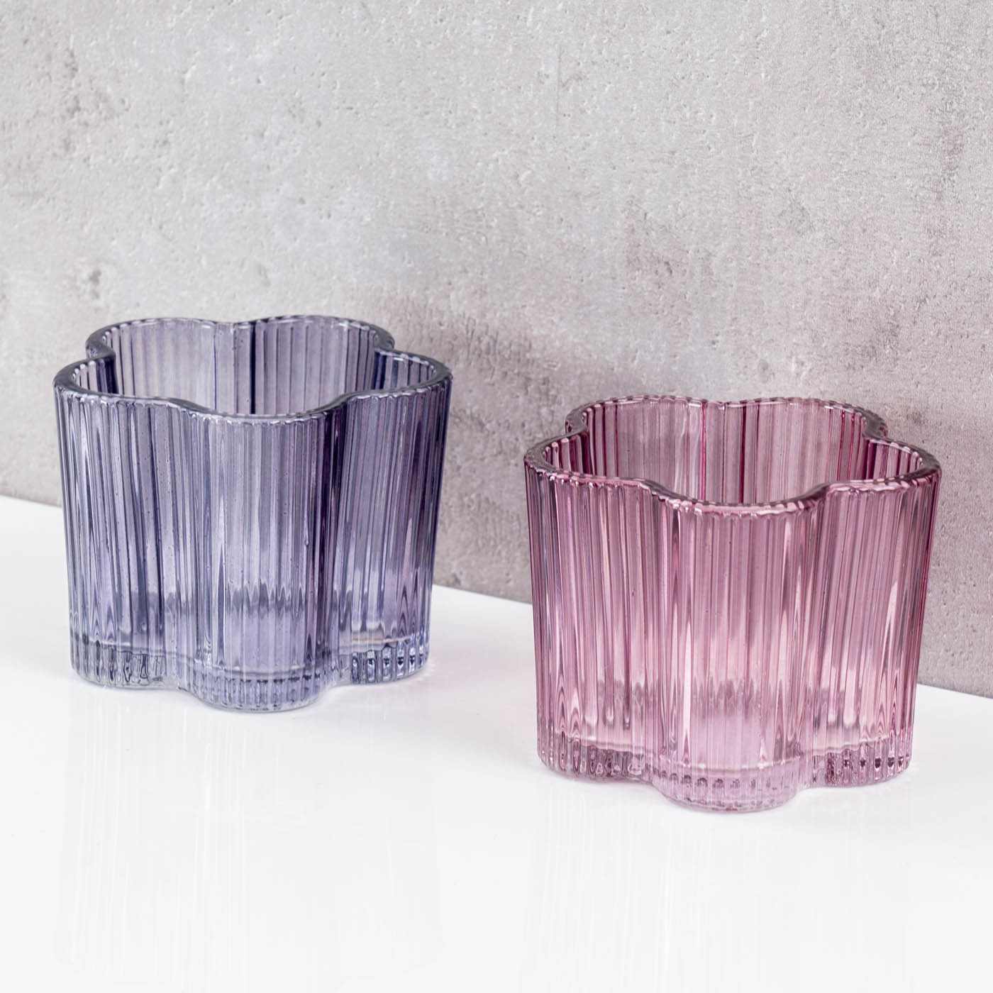 2er Set Teelichthalter Blumenform Lila Rosa Kerzenhalter Blume Frühling Tischdeko