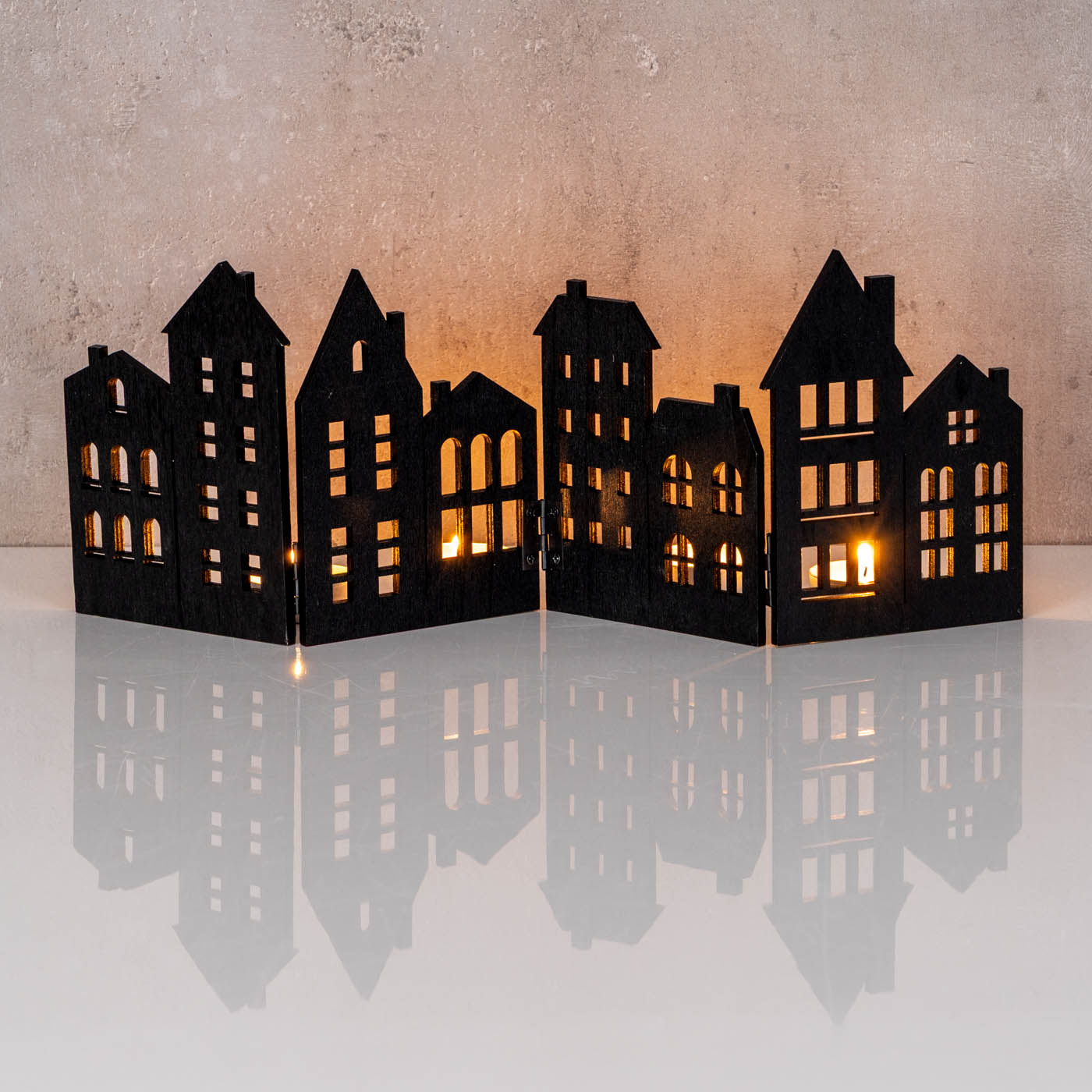 2er Set Haus Silhouette Holz Schwarz Deko Häuserzeile Aufsteller Tischdeko Deko