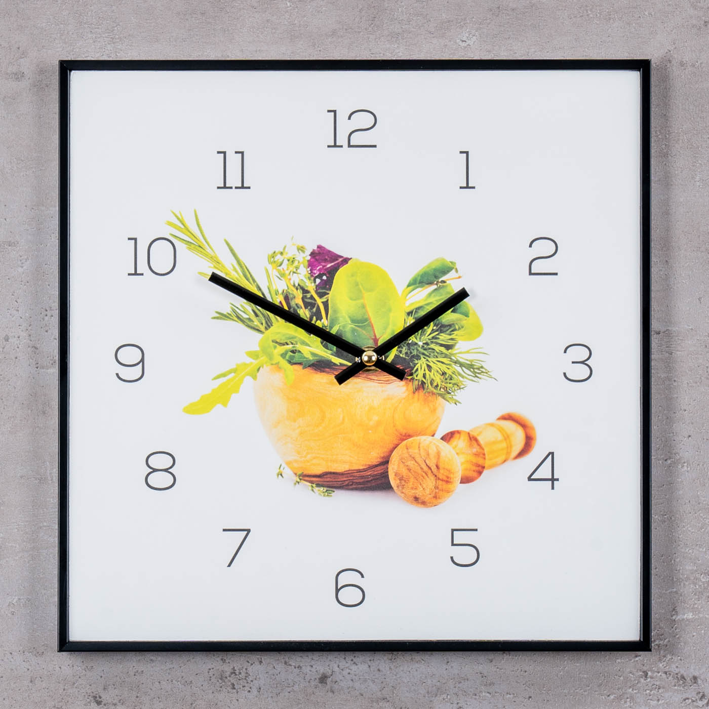 Wanduhr 30x30cm Uhr PVC Rahmen Schwarz Küche Kräuter Gewürze Deko Gewürze Bild