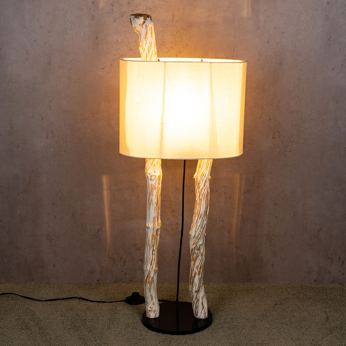 Stehlampe Höhe 95cm Treibholz Stehleuchte Holz Lampe Teakholz Weiß Braun Deko