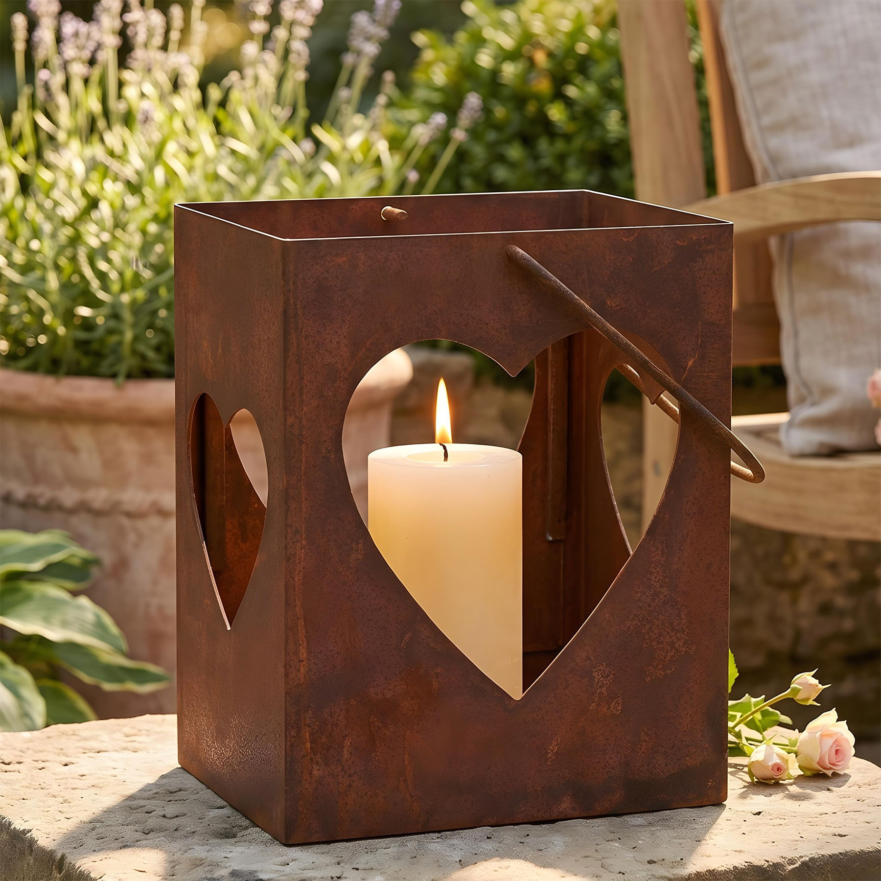 Windlicht Herz H28cm Rost Laterne Gartenleuchte Kerzenhalter Garten Rostdeko