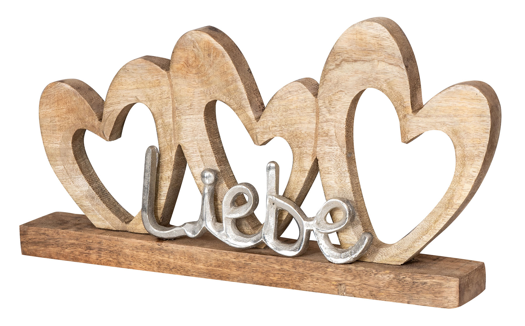 Aufsteller Herz 40x22cm Liebe Schriftzug Mango Holz Metall Braun Silber Deko