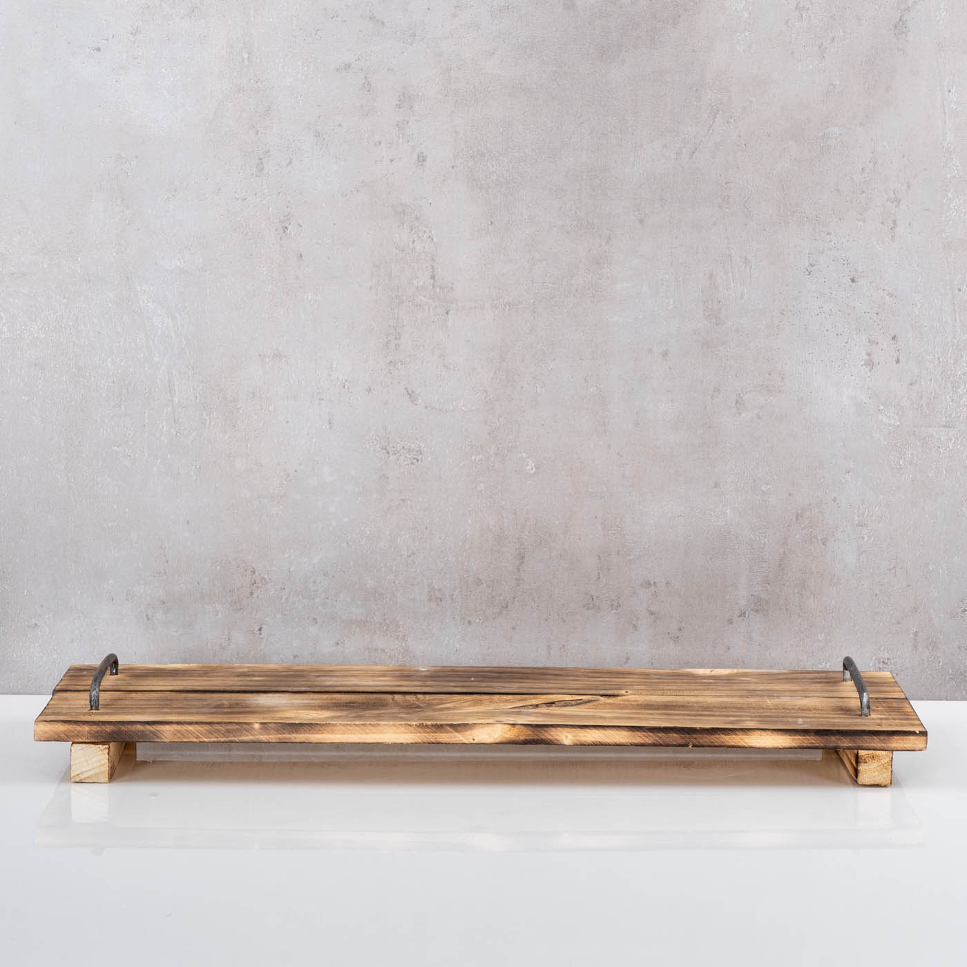 Tablett Holz L60cm Naturbraun Geflammt Serviertablett Deko Küchen Tablett Griffe