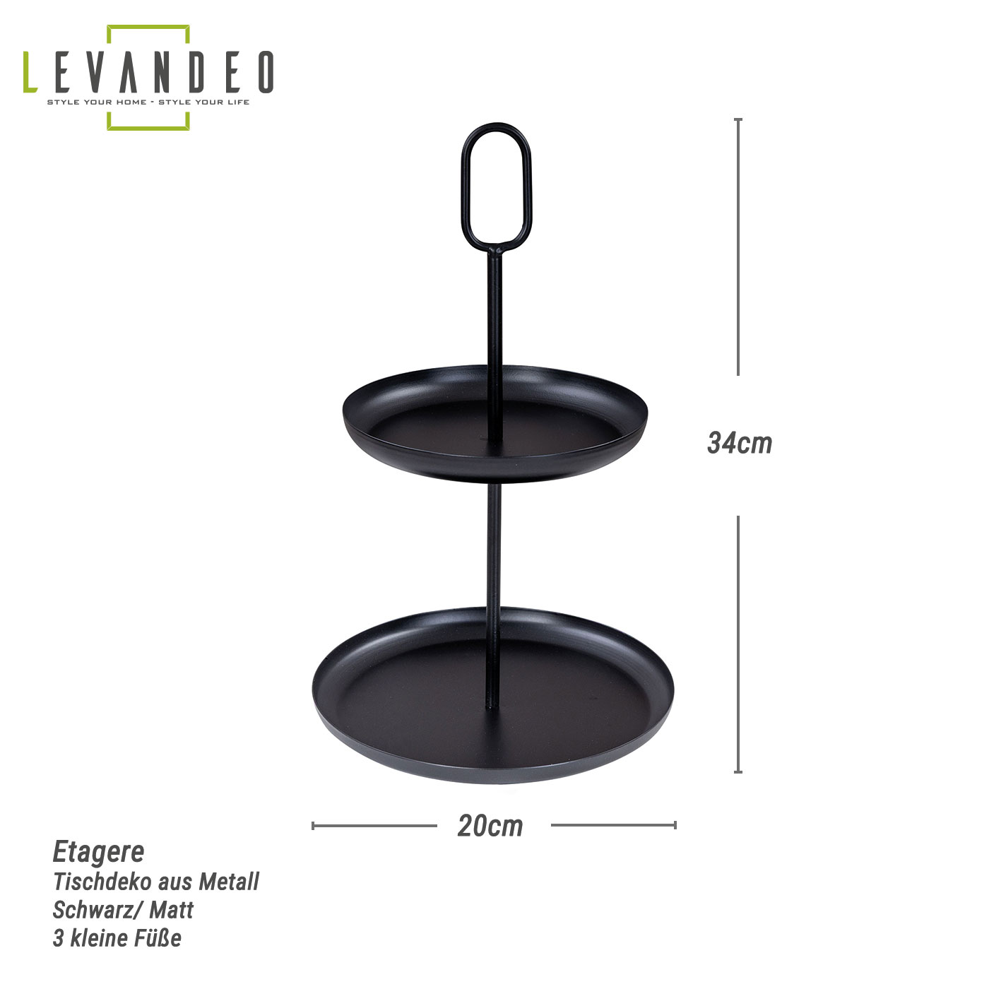 Etagere 2 Ebenen H34cm Metall Schwarz Servierplatte Kuchenplatte Obstschale Deko