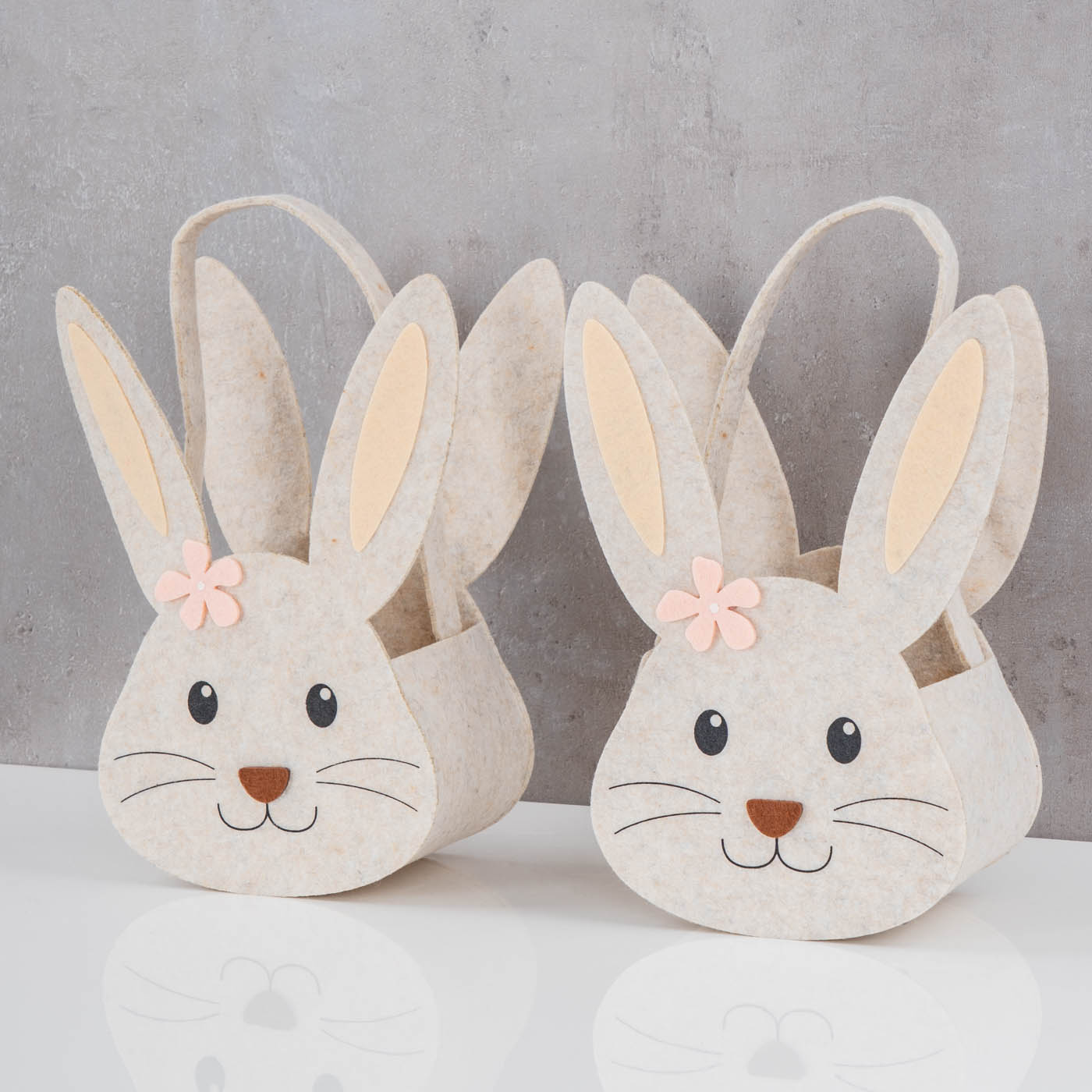 2er Set Hasenkorb Ostern Filz H30cm Grau Osterhase Osterkorb Osternest Körbchen