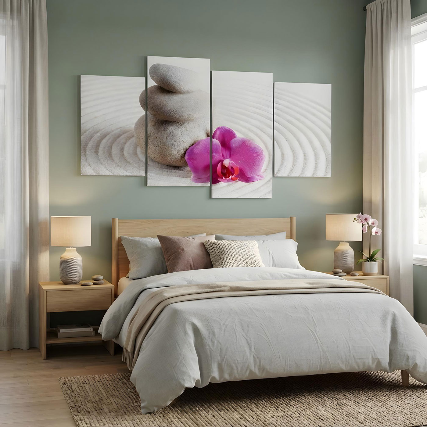 Wandbild 4 teilig Sand Wellness rosa Orchidee Feng Shui  Bild Leinwand