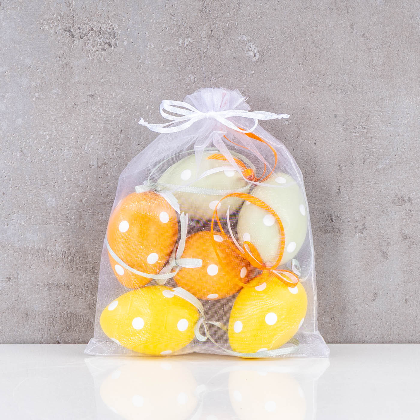 12er Set Deko Eier Hängedeko Ostern Gelb Orange Grün Punkte Ostereier zum Aufhängen