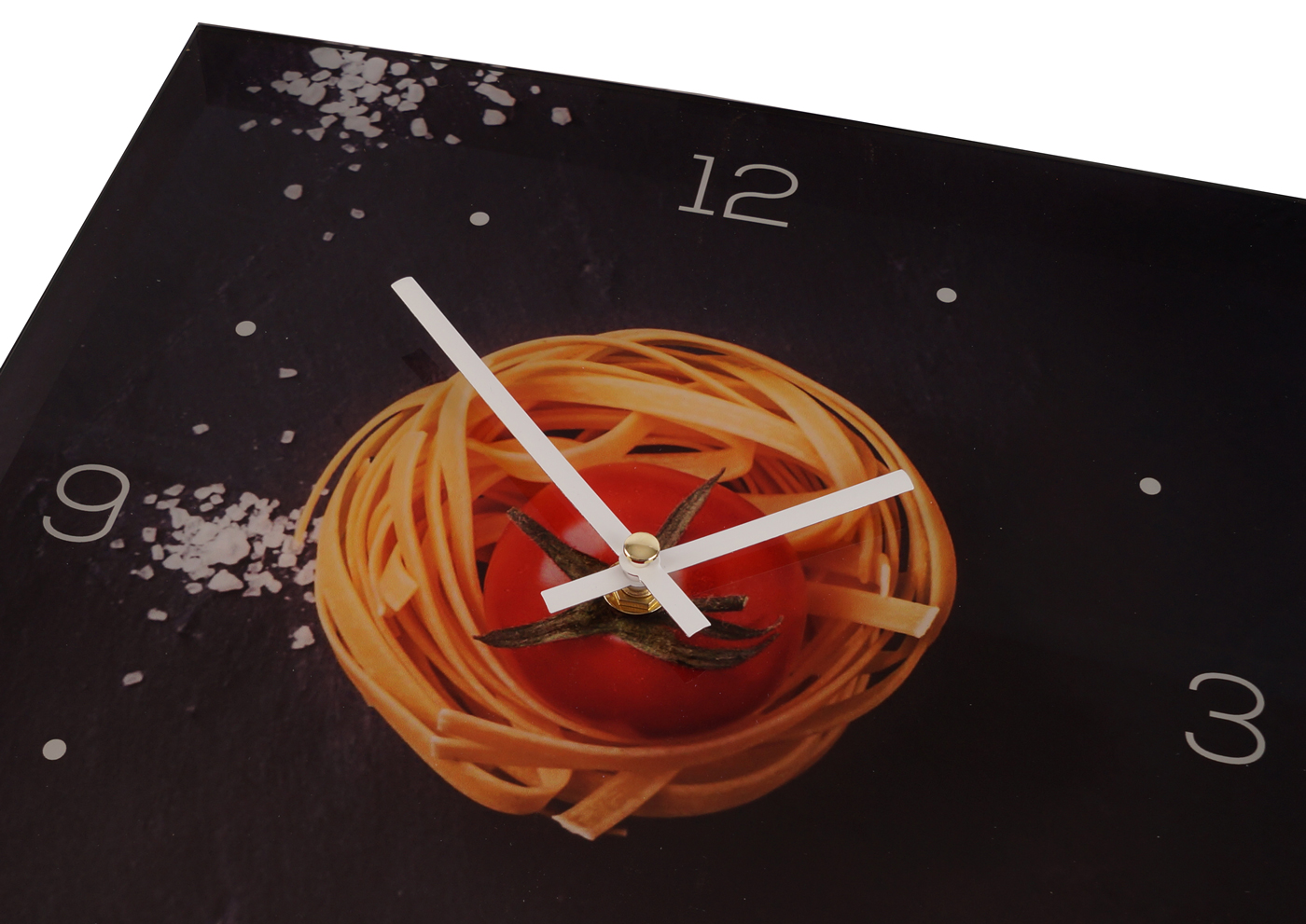 Wanduhr Alu-Dibond 30x30cm Uhr Alubild Küche Pasta Nudeln Deko Küche Aluminium