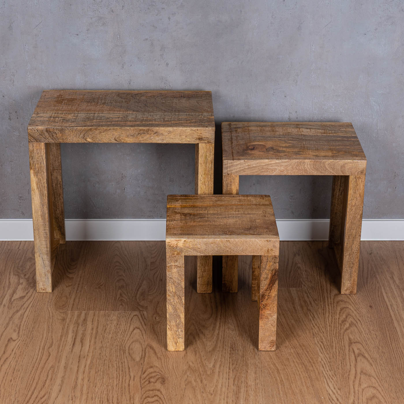 3er Set Beistelltisch Mango Holz Braun Natur Massiv Couchtisch Sofatisch Ablage