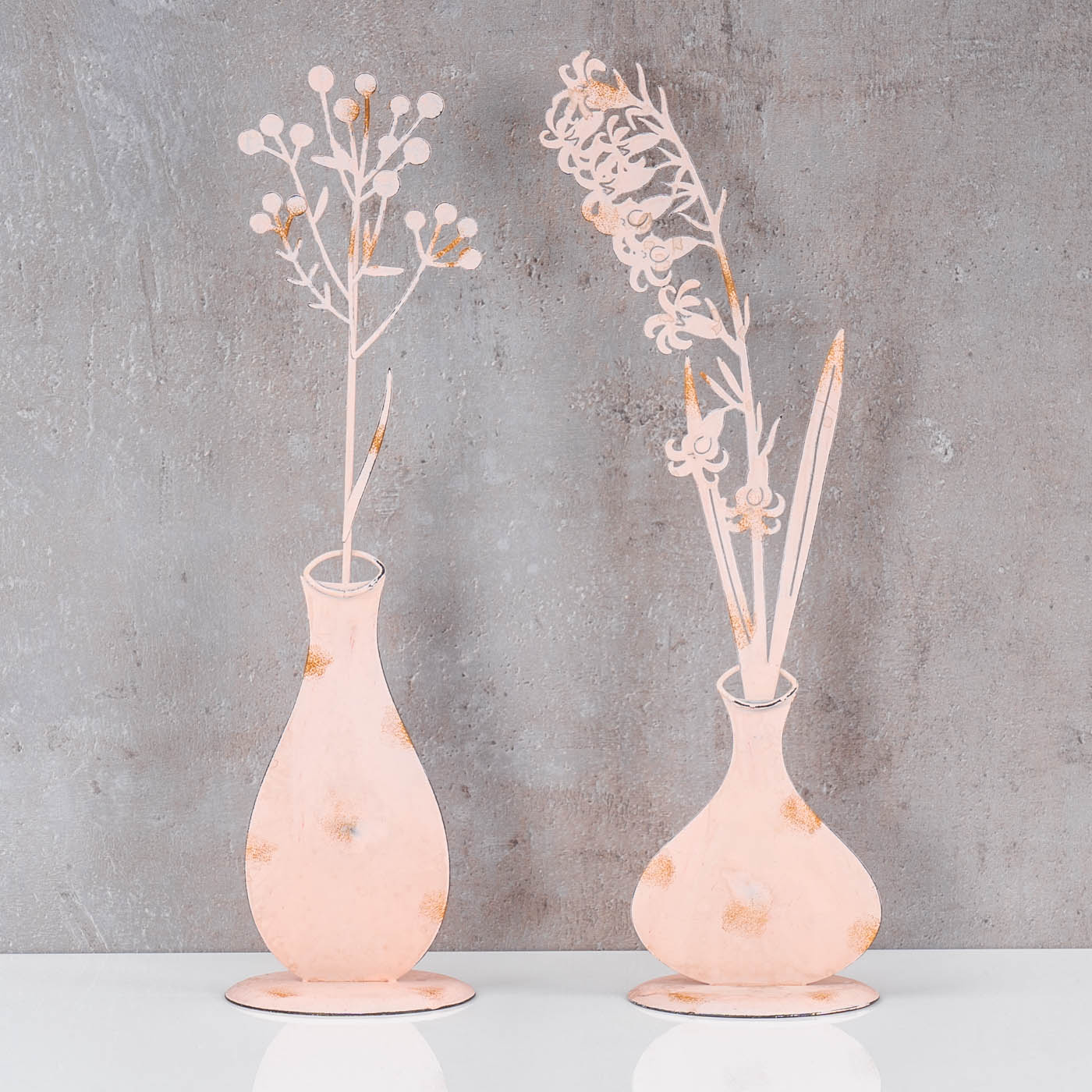 2er Set Metall Blume Altrosa Deko-Aufsteller Tischdeko Shabby Chic Vintage