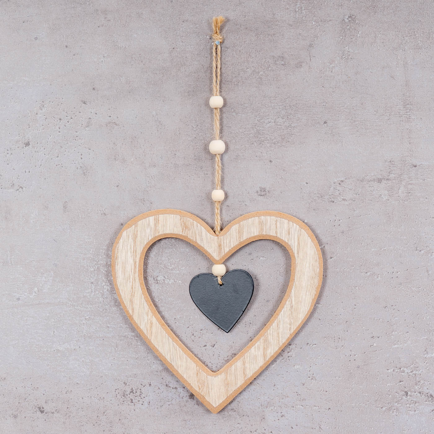 3er Set Herz Anhänger Natur Schwarz MDF Holz Metalldeko Hängedeko Frühling Deko