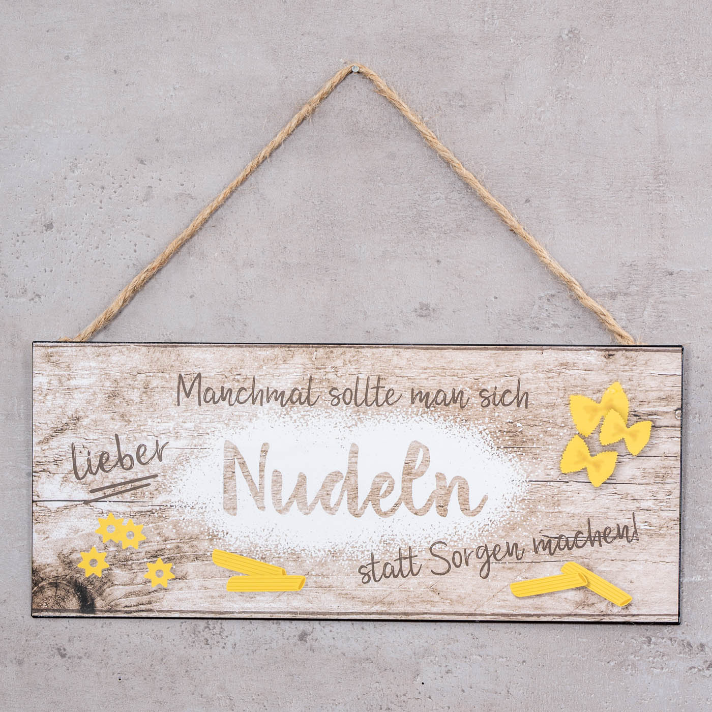 Schild L30cm Lieber Nudeln als Sorgen Spruch Metall Wandbild Wanddeko Türschild