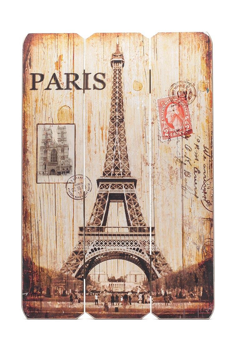 Holz-Schild Wandschild Paris France Schild Wandbild Eiffelturm Vintage