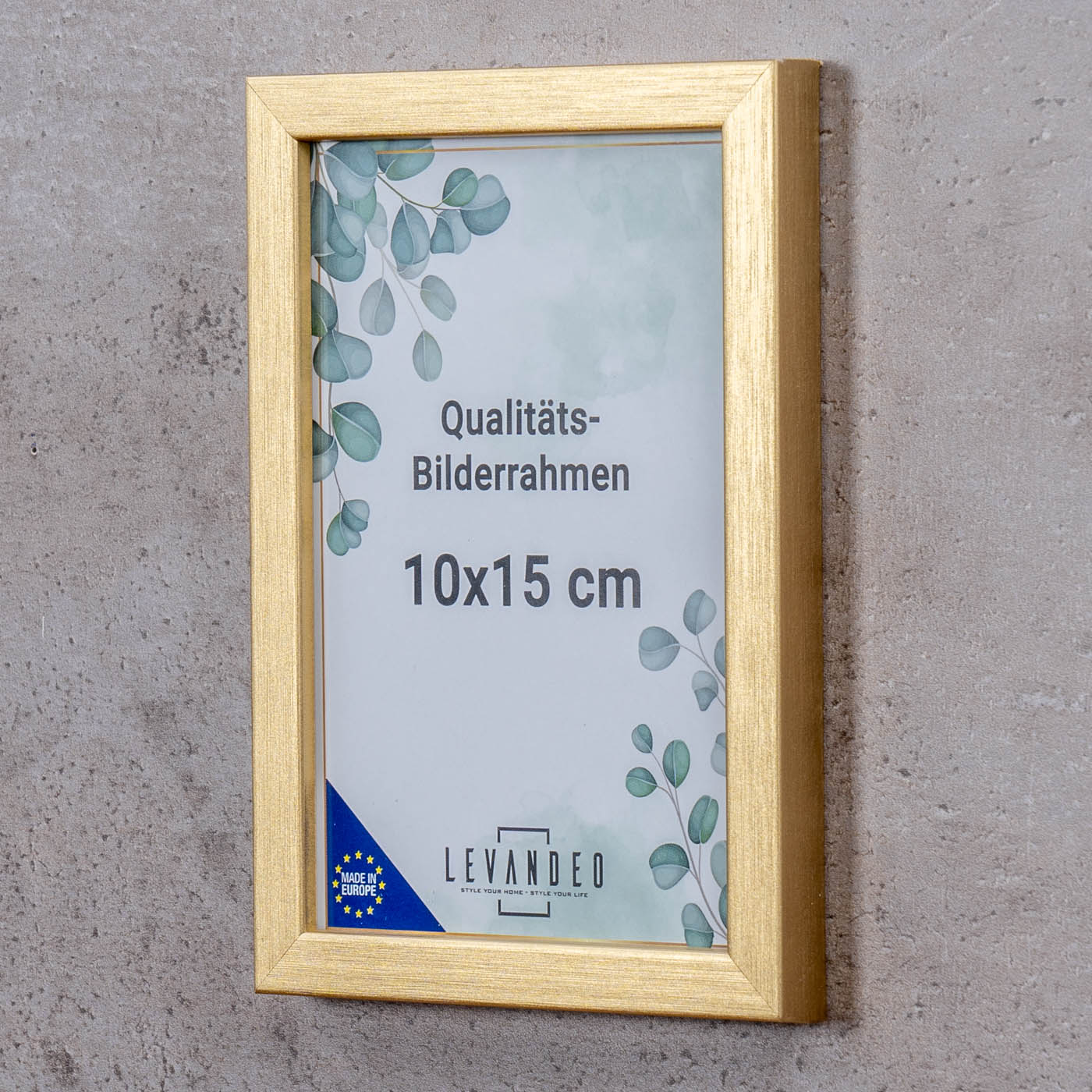 Bilderrahmen Echtholz Made in EU 10x15 Gold Glasscheibe Fotorahmen Kiefernholz