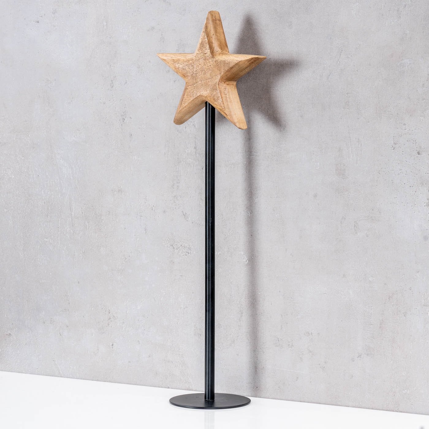 Stern Aufsteller H50cm Mangostern Natur Schwarz Fensterdeko Weihnachten Holzstern