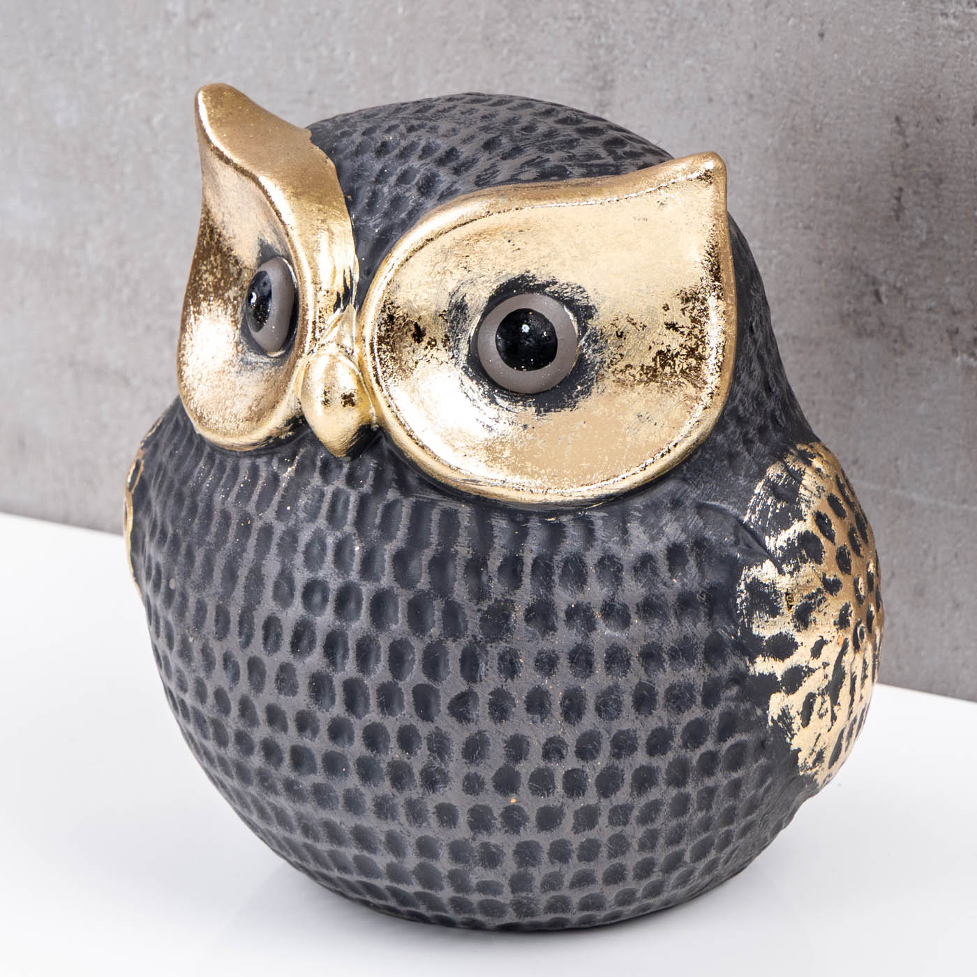Deko Figur Eule H14cm Schwarz Gold Deko Tonfigur Herbst Tischdeko Statue Skulptur