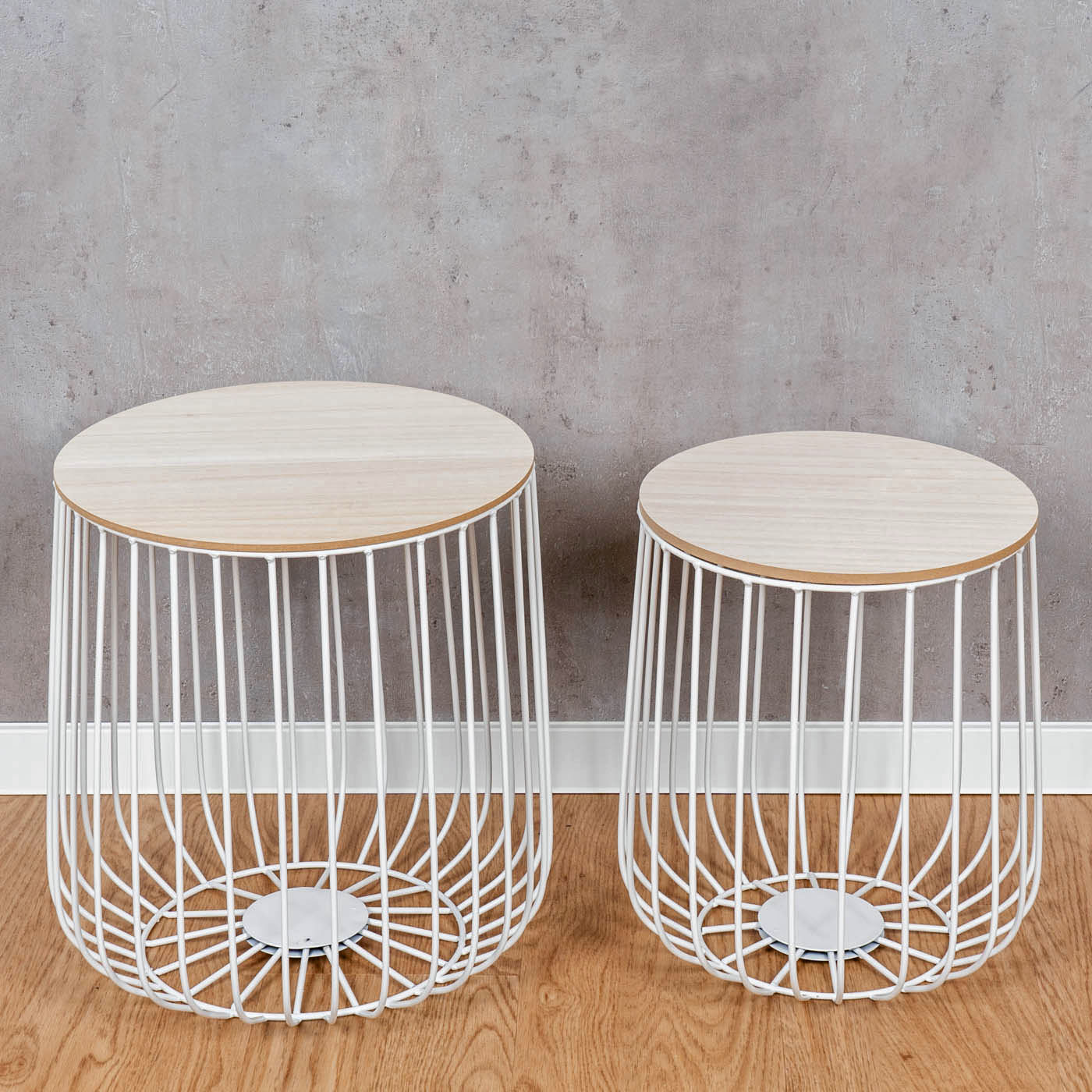 2er Set Beistelltisch Metall Weiß Metallkorb Korb Tisch Couchtisch Deckel Deko