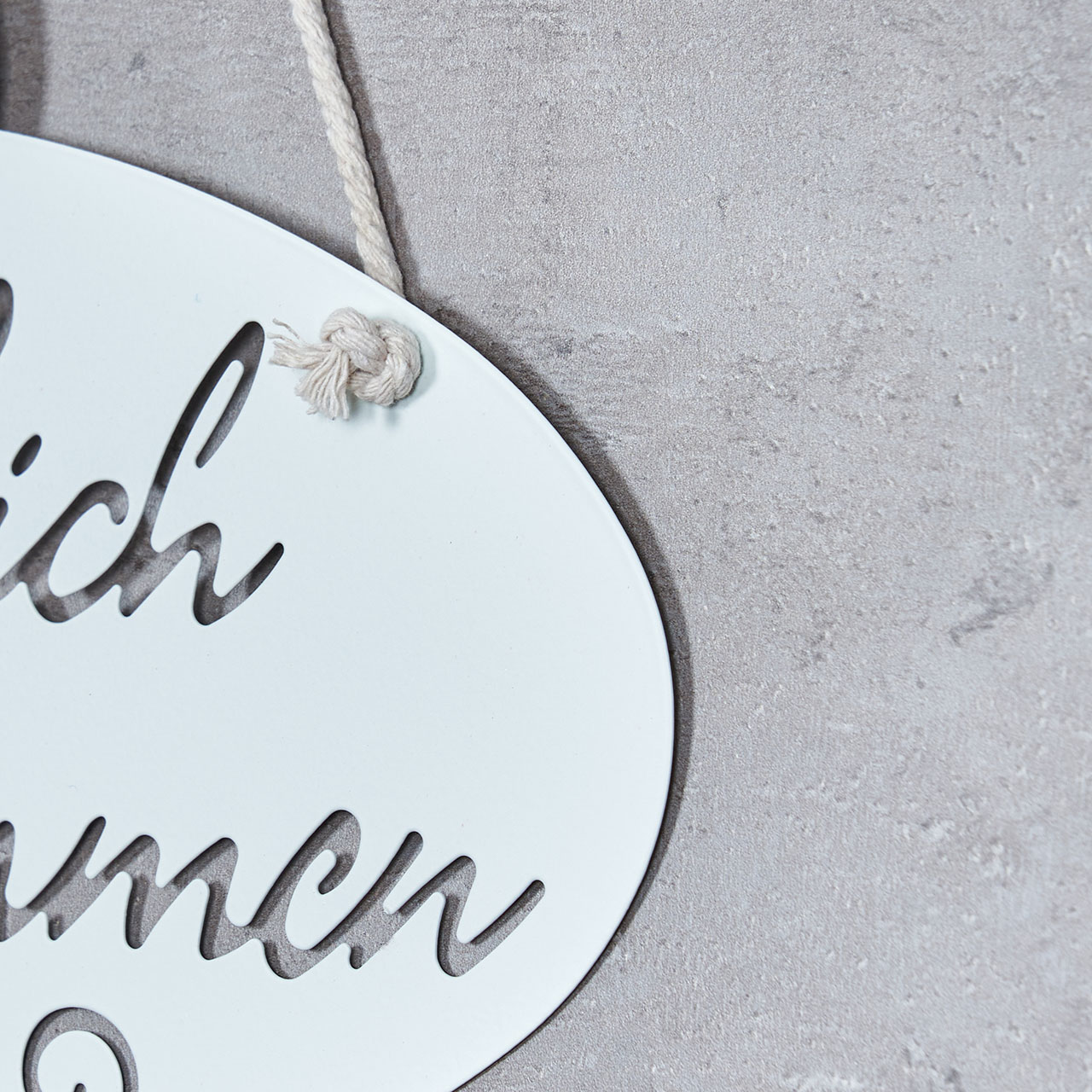 Schild Willkommen Herz 28,5x16cm Garten-Deko Türschild Weiß Wandbild Aufhänger