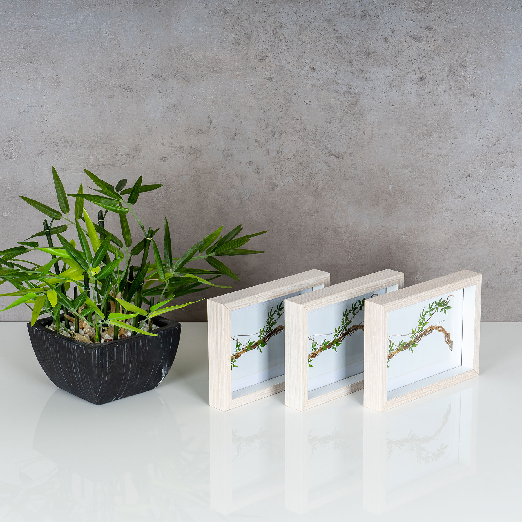 3er Set Bilderrahmen 10x15cm Eiche Natur Echtholz Fotorahmen Einzelrahmen Weiß