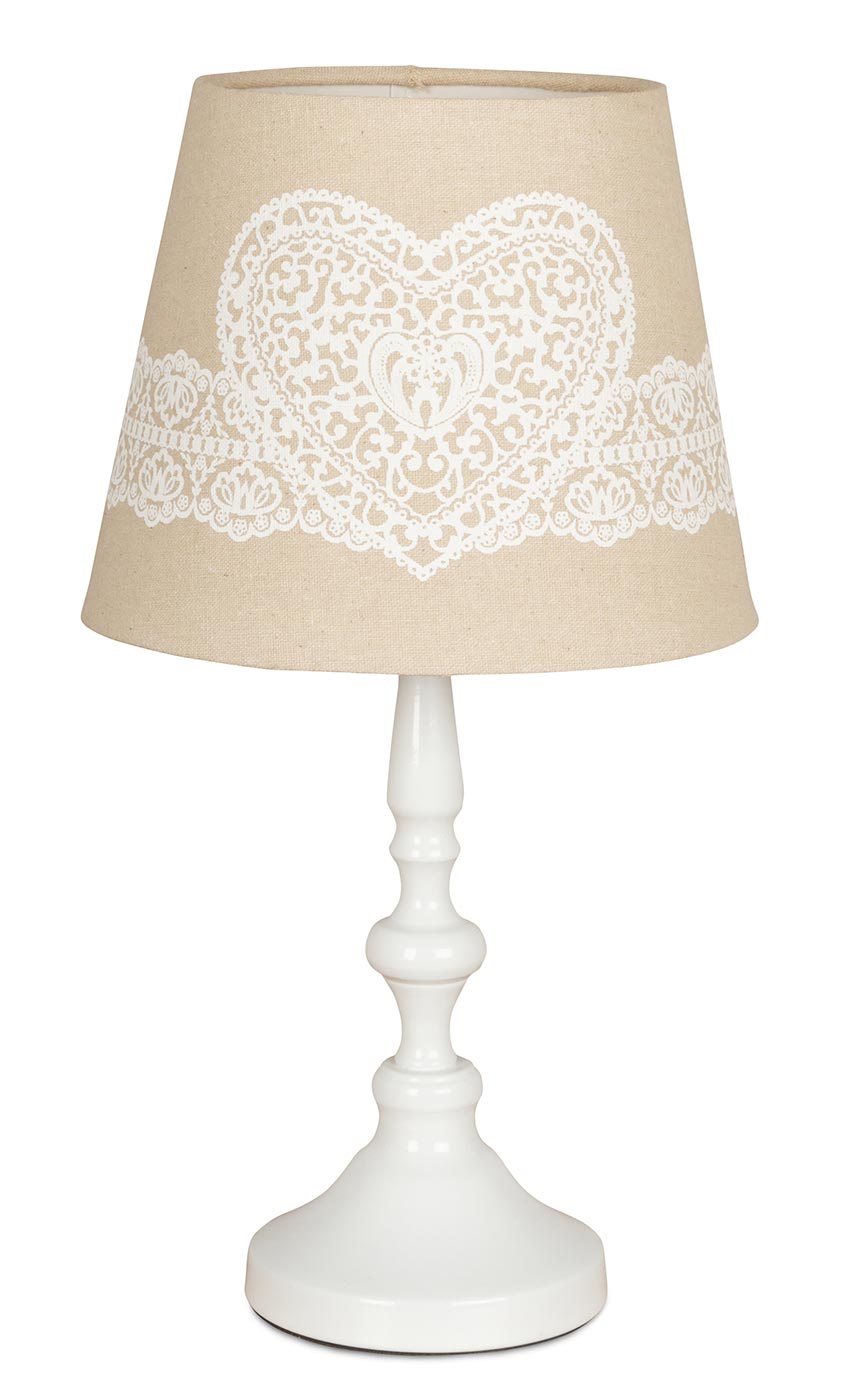 Tischlampe Weiß 38cm hoch Shabby Metall Creme Beige Nachtlicht Deko