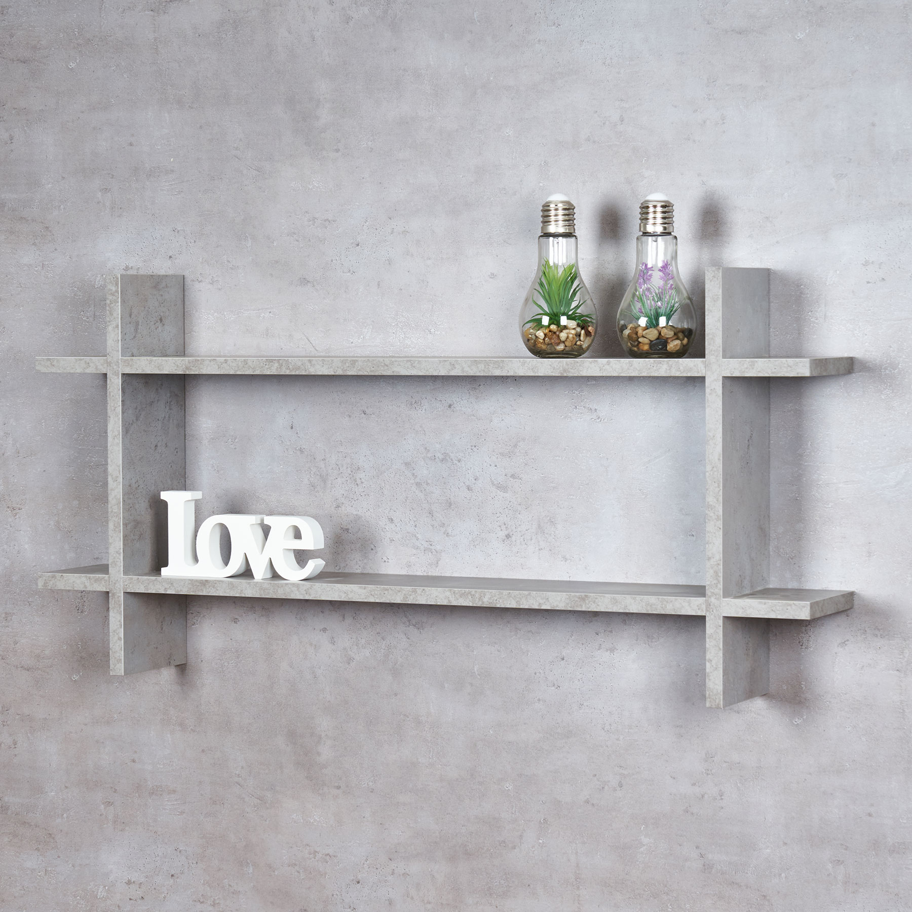 Regal BxH 98x48cm Holz Steckregal Beton-Optik Wandregal Bücherregal Vintage Deko