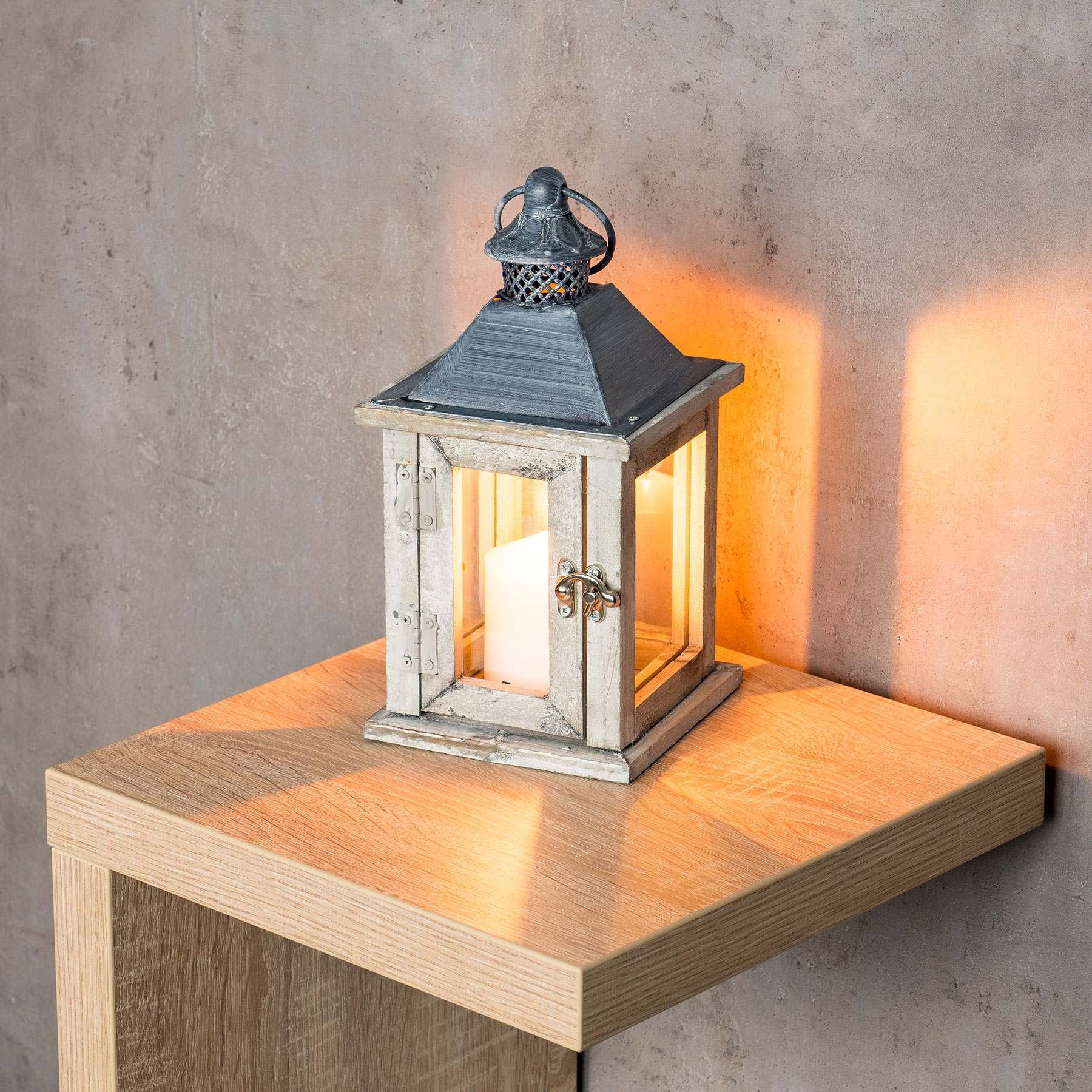 Laterne Holz 27x13x13cm Metall Glas Natur Braun Gartenlaterne
