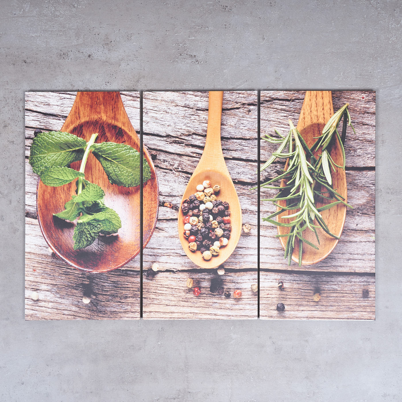 3er Set Wandbild 60x40cm Aluminium Dibond Kräuter Gewürze Küche Deko Wanddeko