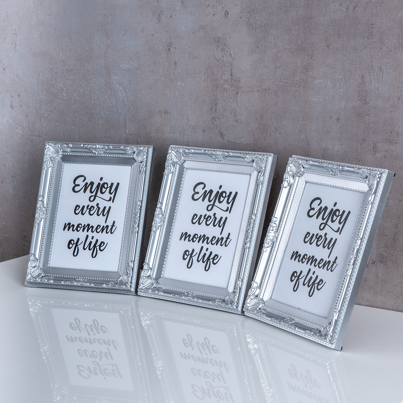 3er Set Fotorahmen 13x18 Silber Fotoaufsteller Barock Shabby Antik Deko Portrait