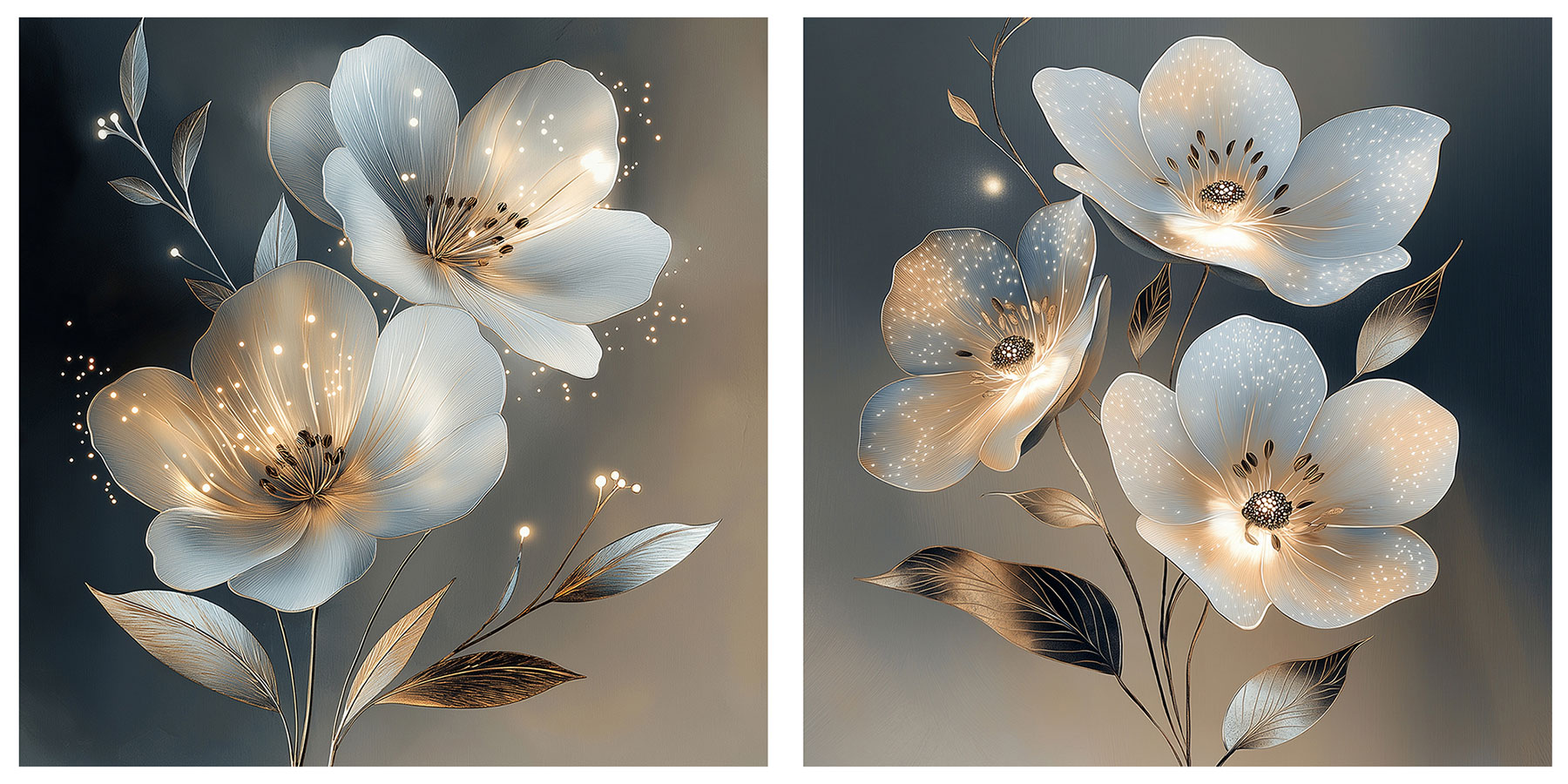 2er Set Wandbild 20x20cm Abstract Floral Art Blumen Glas Kunstdruck Wanddeko