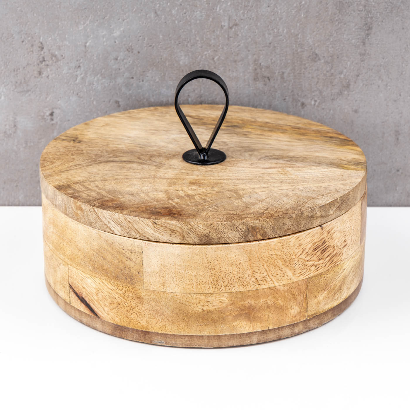 Aufbewahrungsdose Ø19cm Mango Holzdose Deckel Natur Braun Metallgriff Tischdeko