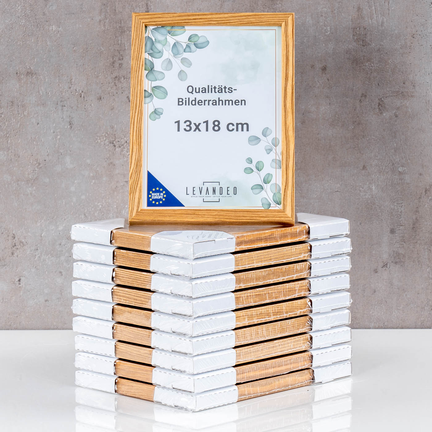 10er Set Bilderrahmen Echtholz Made in EU 13x18 Natur Glasscheibe Fotorahmen