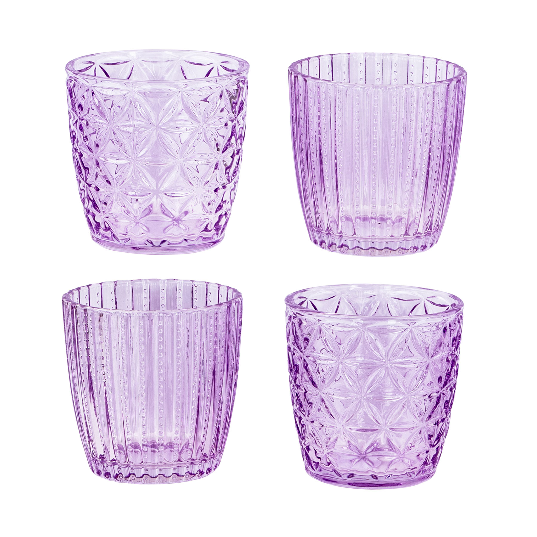 4er Set Windlicht Lila Glas Teelichthalter Violett Tischdeko Kerzen Retro Deko