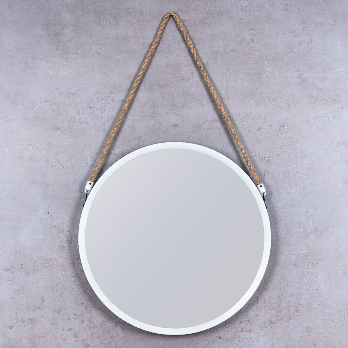 Spiegel 40cm Rund Weiß Metall Jute Wandspiegel Flurspiegel Wanddeko Deko