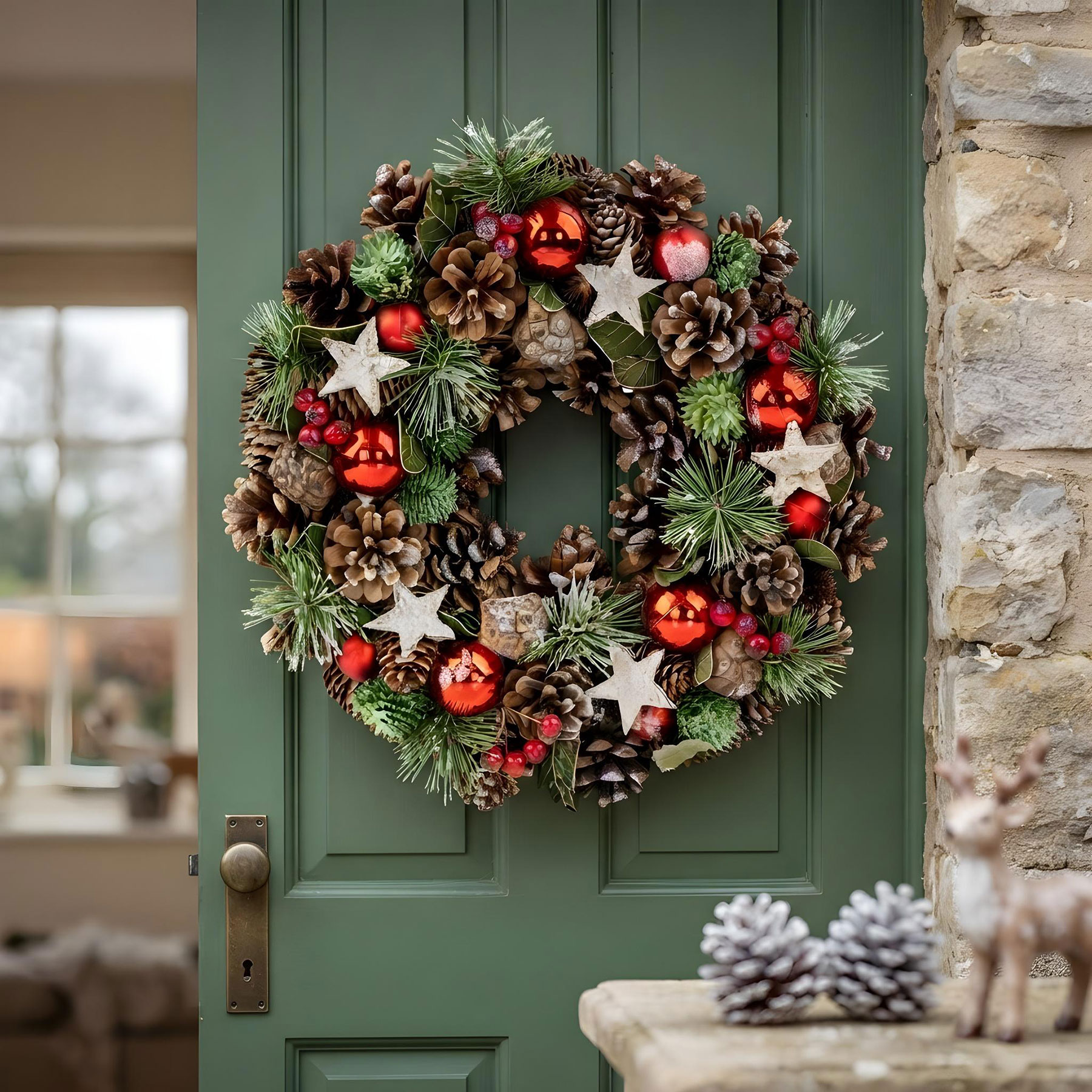 Weihnachtskranz 34cm Türkranz Tischdeko Weihnachten Zapfen Adventskranz Deko