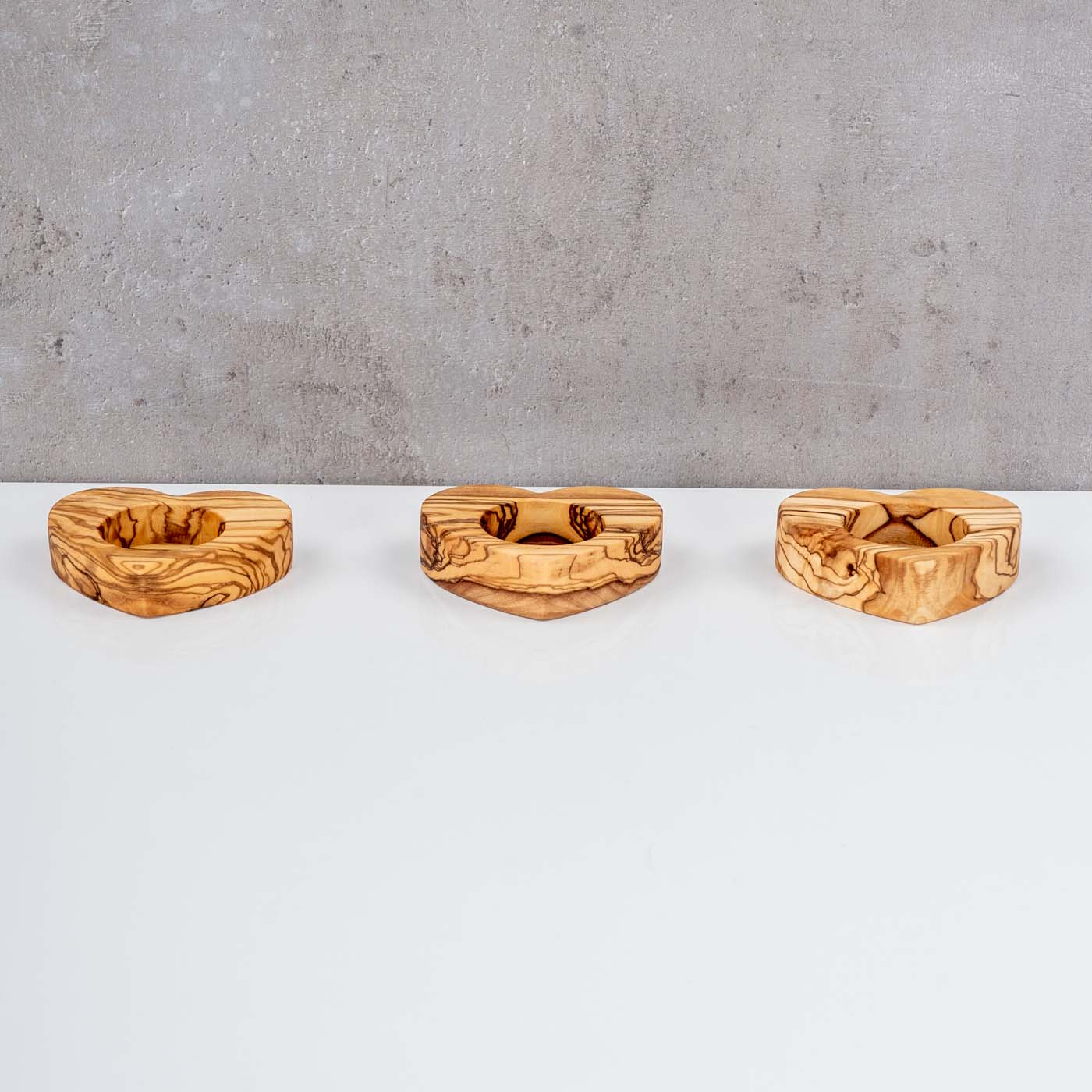 3er Set Teelichthalter Olivenholz Herz Natur Kerzenhalter Holz Tischdeko Unikat