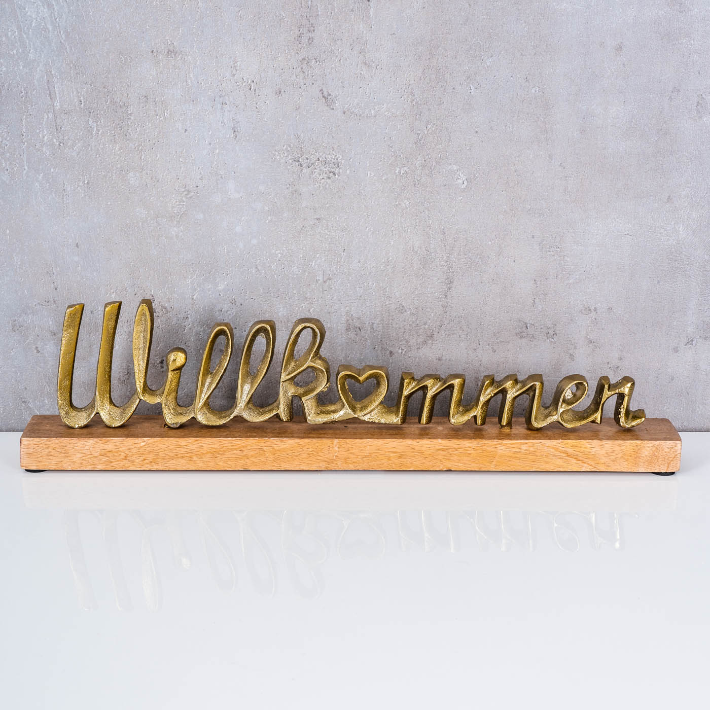 Willkommen Schriftzug L45cm Metall Mango Gold Holz Tischdeko Deko Aufsteller