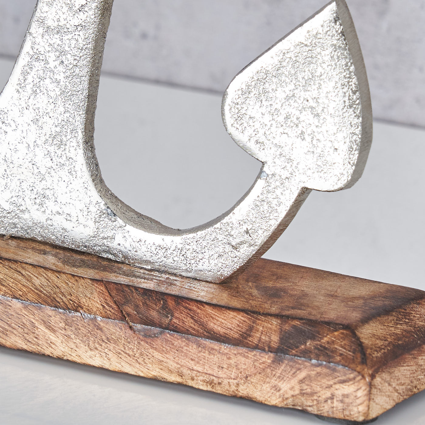 Anker Skulptur 18x22cm Silber Mango Holz Tischdeko Geschenk Aufsteller Maritim