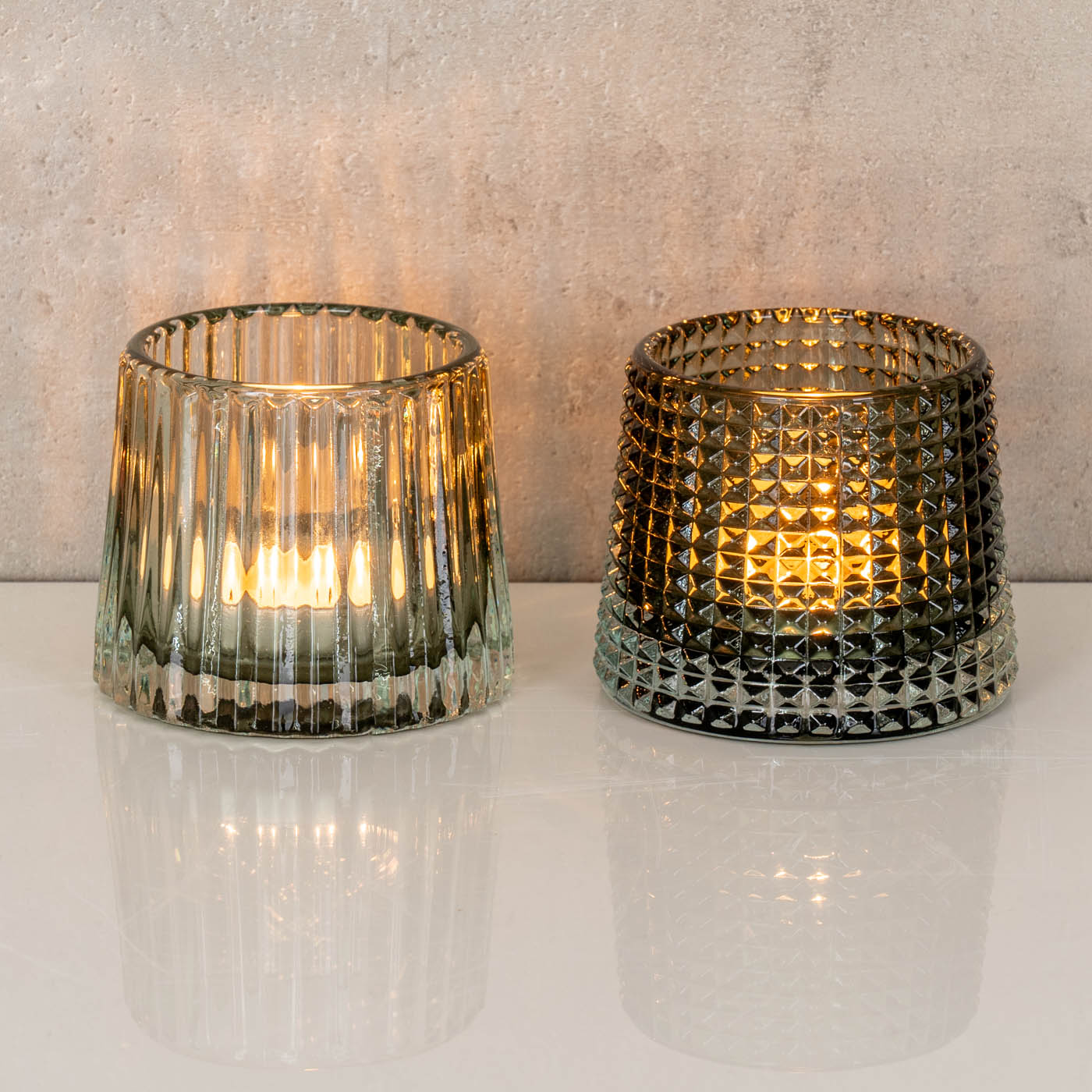 2er Set Teelichthalter H7cm Glas Grün Kerzenhalter Tischdeko Kerzen Retro Deko