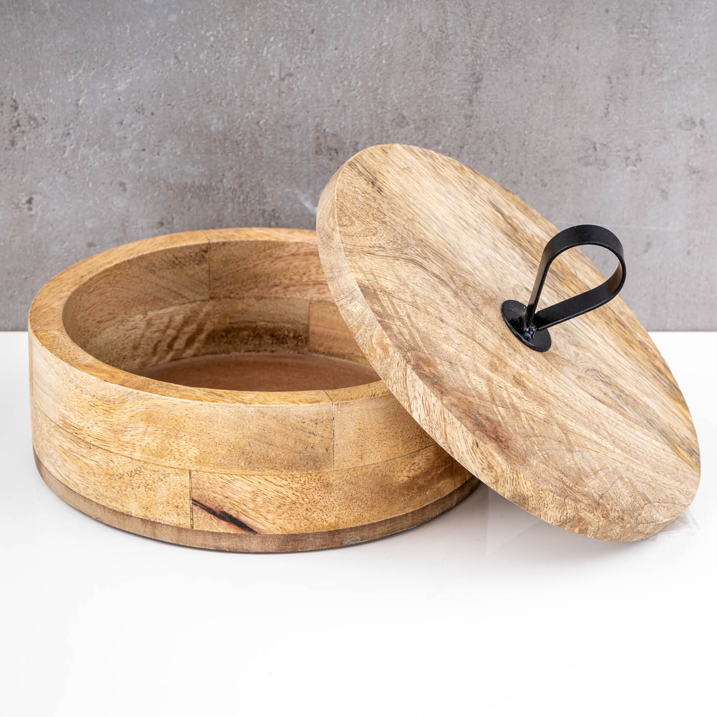 Aufbewahrungsdose Ø19cm Mango Holzdose Deckel Natur Braun Metallgriff Tischdeko