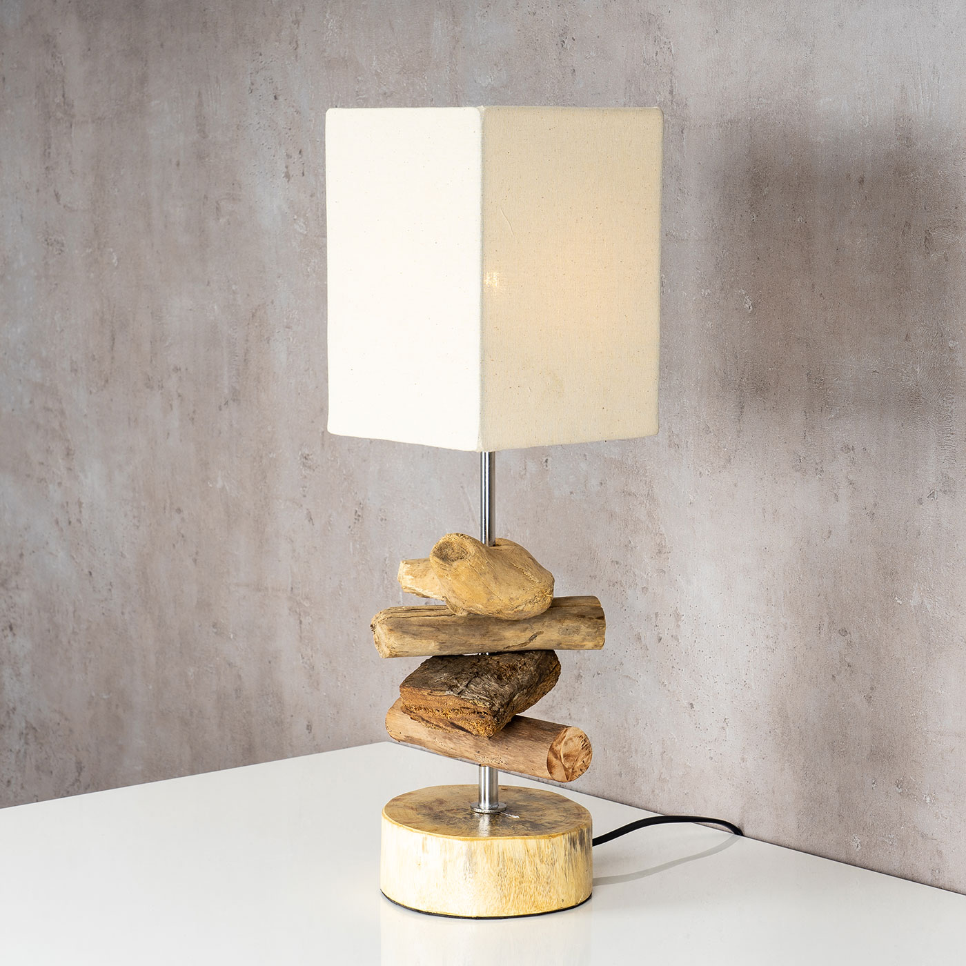 Tischlampe 15 x 50 x 15 cm Treibholz Tischleuchte Holz Lampe Teakholz Deko