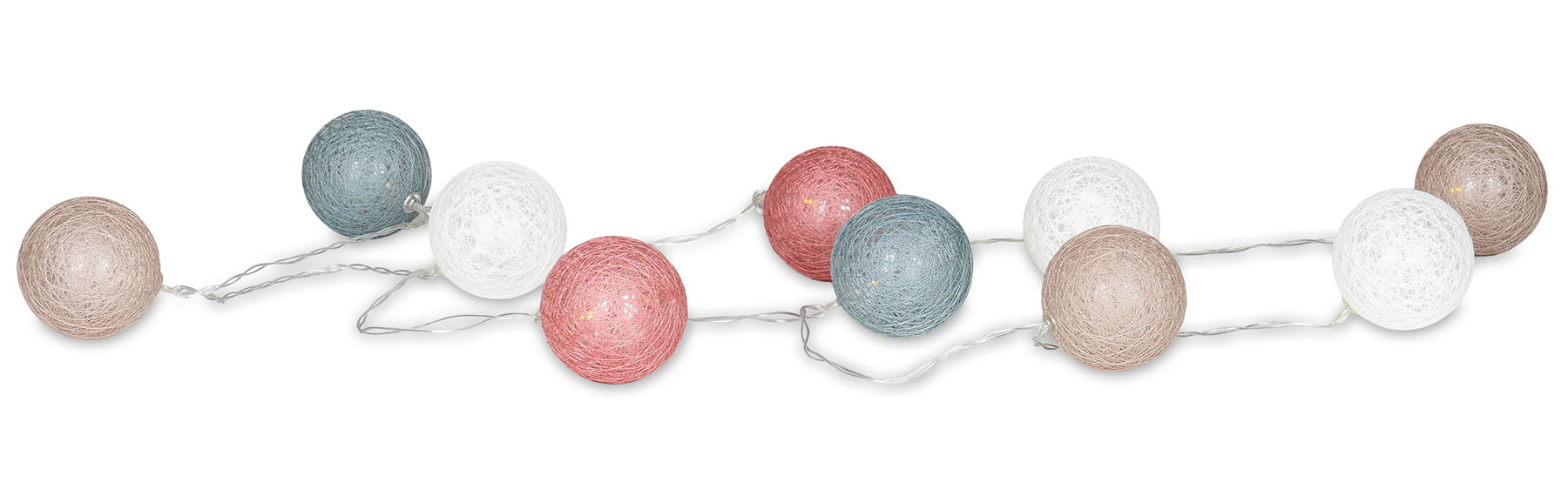 10er Lichterkette LED Ø6cm Kugeln Girlande Lampions Baumwolle Rosa Blau Deko