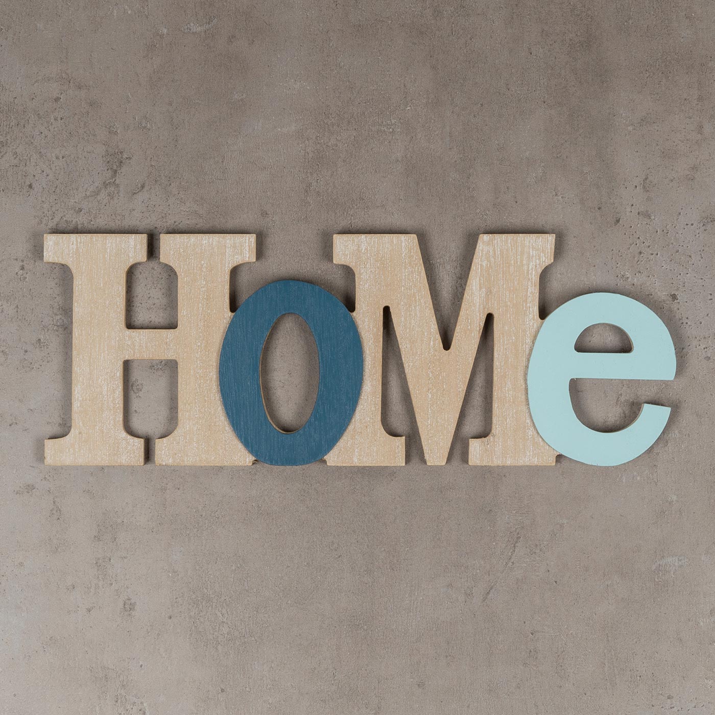 3D Schriftzug Home aus Holz 35x13cm Blau Natur Buchstaben zum Hängen
