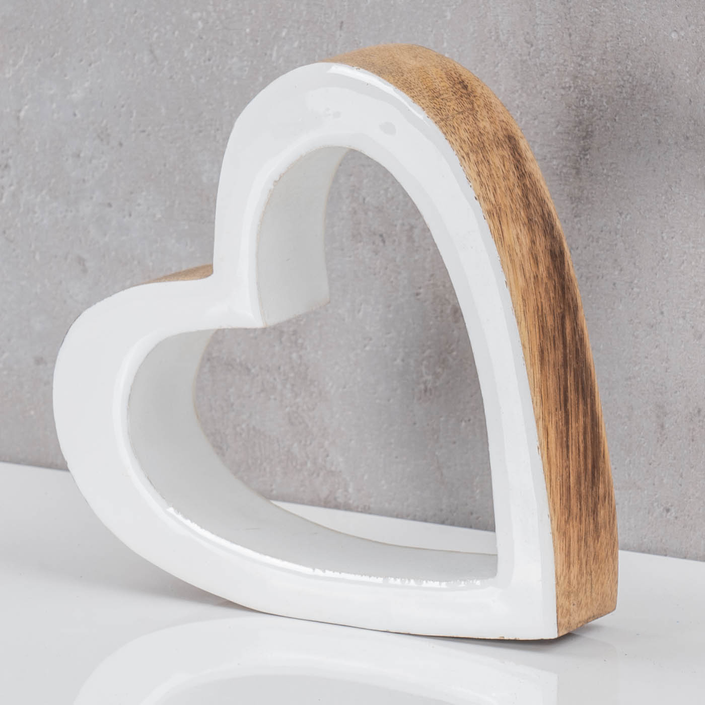 Herz Holz 15x15cm Mango Weiß Natur Braun Tischdeko Deko Aufsteller Rustikal Love