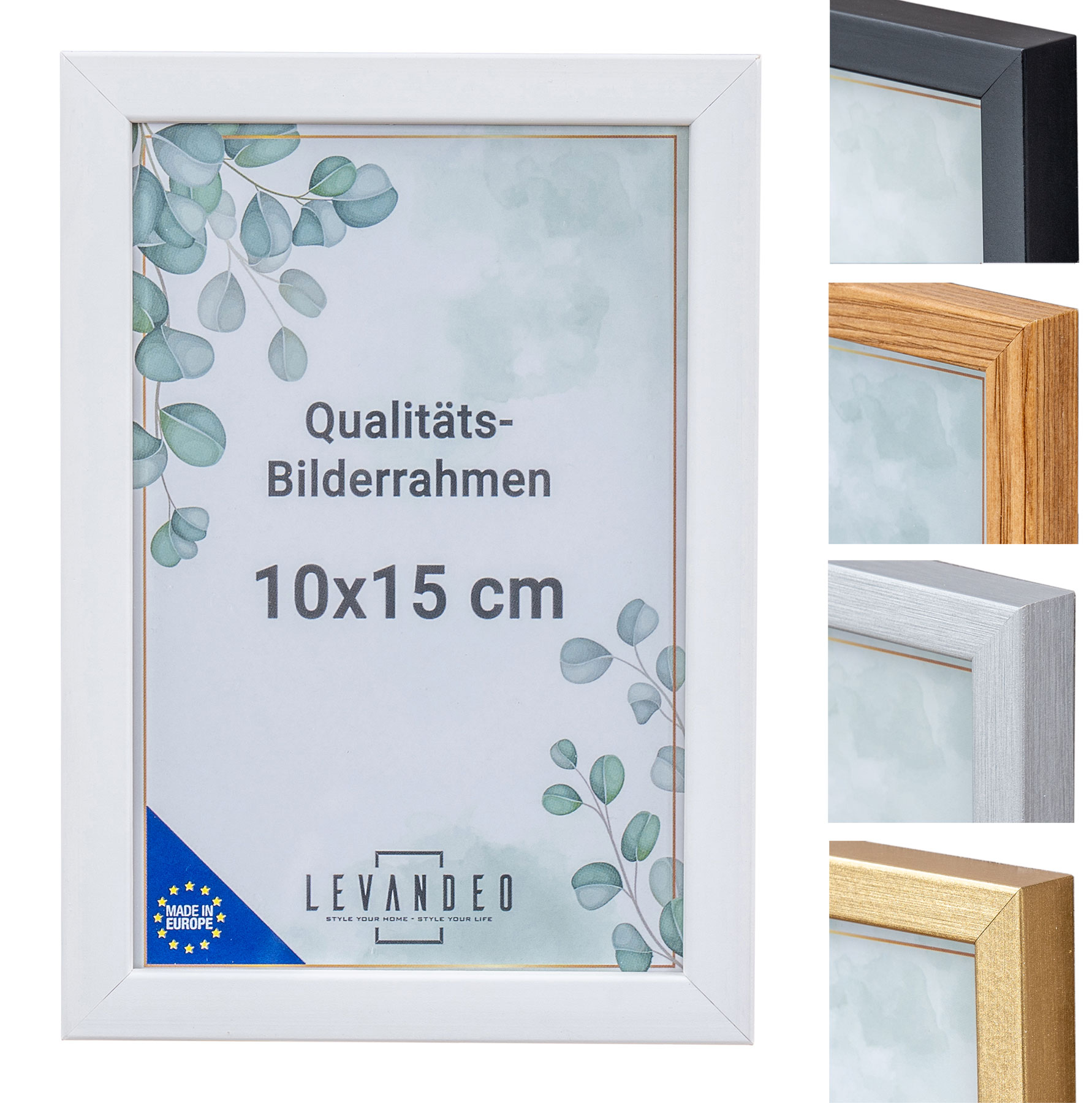Bilderrahmen Echtholz Made in EU 10x15 Weiß Glasscheibe Fotorahmen Kiefernholz